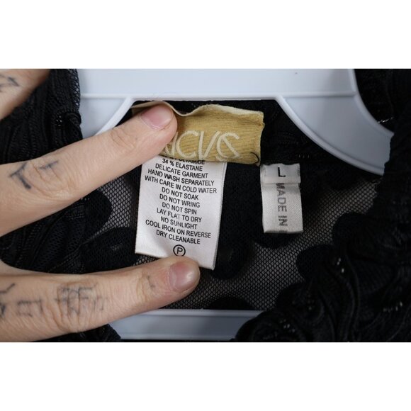 Vintage 90s Cache Womens Large Beaded Sheer Lace Button Cardigan Sweater Black - Picture 8 of 14